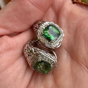 John Hardy Emerald & Diamond Earrings in Sterling Silver